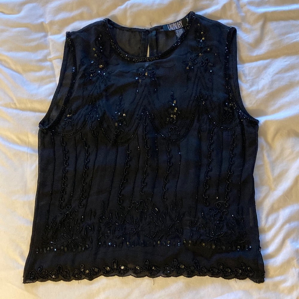 Sheer Beaded Tank Top